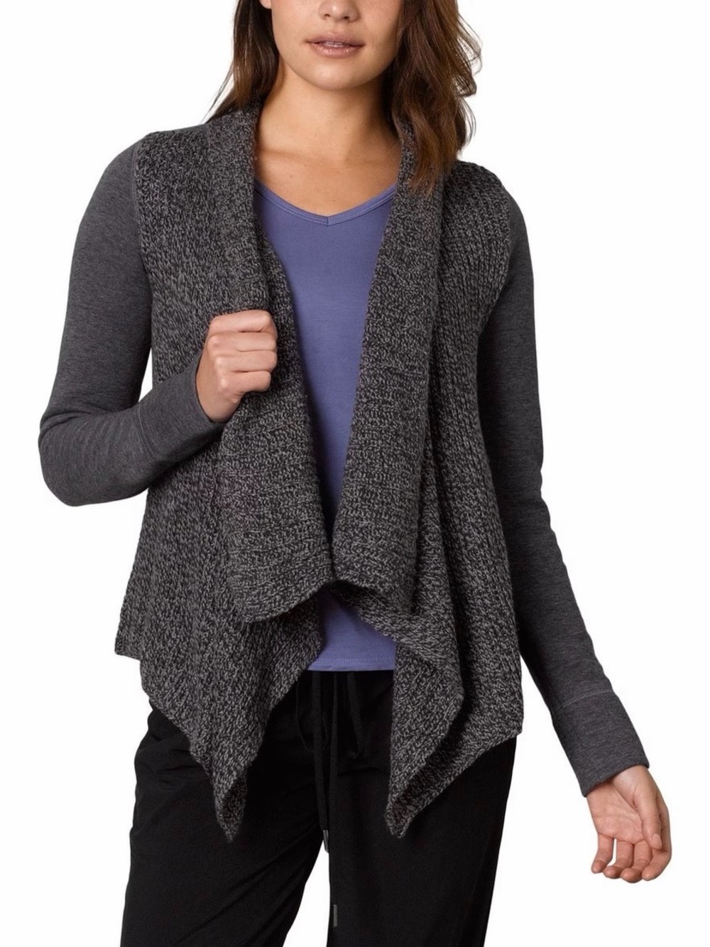 Prana Charcoal Gray Textured Draped Open-Front Sweater/Sweatshirt Cardigan
